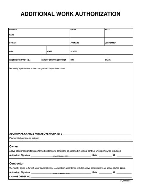 Contractor Work Authorization Form Fill Out and Sign Printable PDF