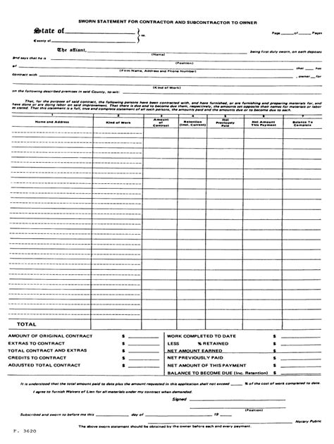 Contractors Sworn Statement Fillable Form Printable Forms Free Online