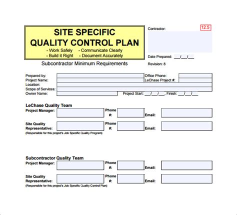 Control Plan Sample Format HQ Template Documents