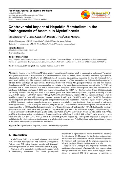 Controversial Impact of Hepcidin Metabolism in the Pathogenesis …