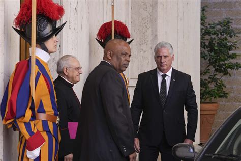 Convalescing Pope Francis holds talks with Cuba’s president at Vatican