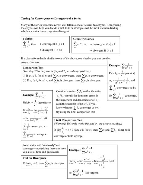 Convergence Tests For Series Cheat Sheet Download Pri vrogue.co