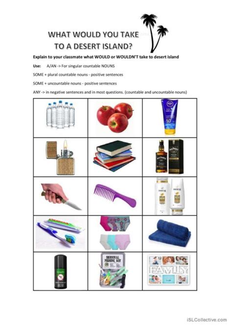 Conversation Desert Island Objects English ESL Worksheets for distance learning and physical