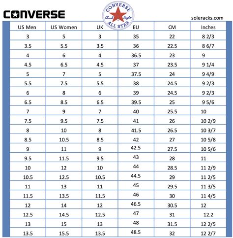 Converse Shoes Size Chart Men