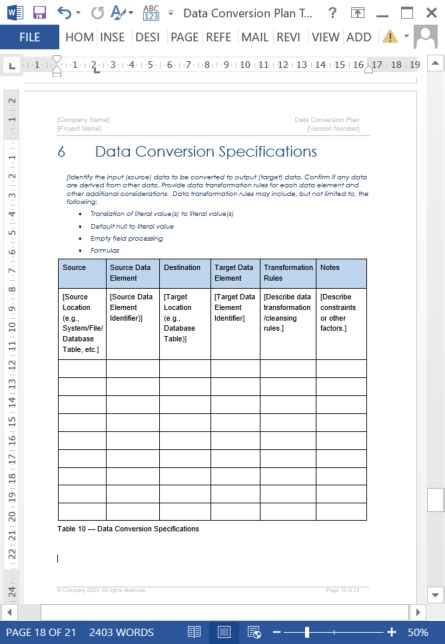 Conversion Plan template