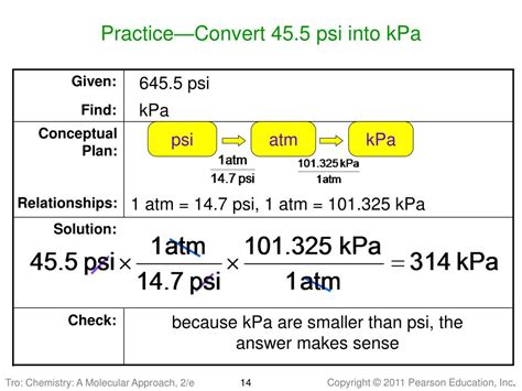 Here is the formula: Value in pounds per square inch = value in kPa × 0.14503773800722. Suppose you want to convert 480 kPa into pounds per square inch. Using the conversion formula above, you will get: Value in psi = 480 × 0.14503773800722 = 69.6181 pounds per square inch. This converter can help you to get answers to questions like:. Conversion pressure kpa to psi