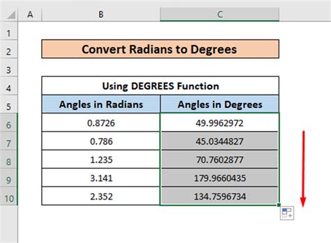 Convert Angles From Radians to Degrees in Excel