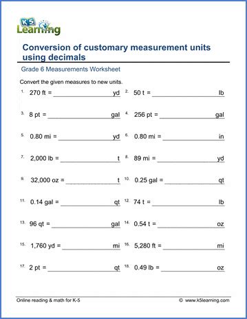 Convert Customary Units Problem Sheet