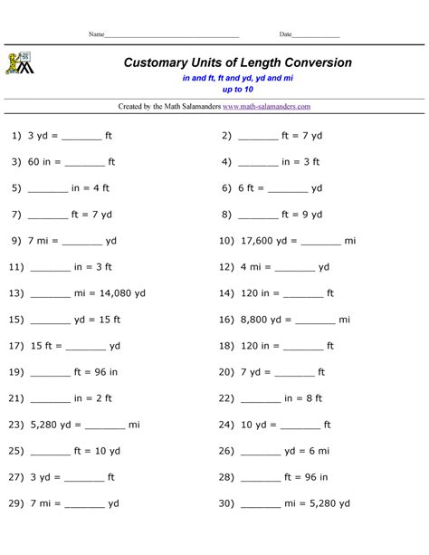 Convert Customary Units of Length Worksheets