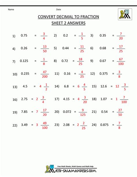 Convert Fractions To Decimals Worksheet