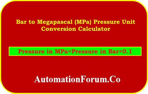 Convert bar to MPa Conversion of Measurement Units.