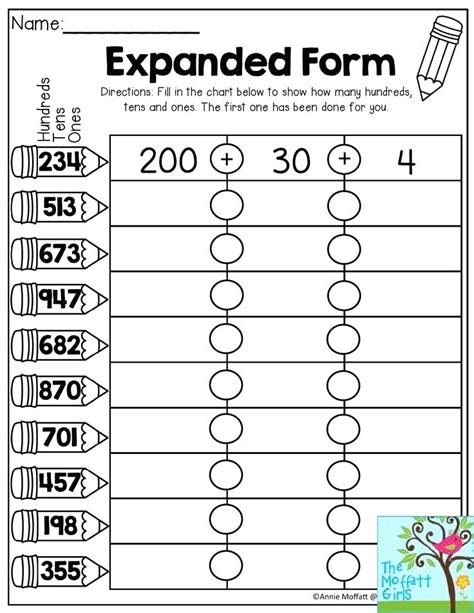 Convert between standard and expanded form Third grade Math Worksheets