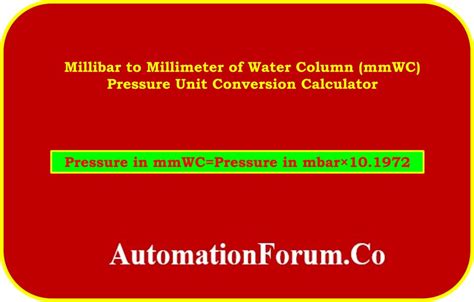 Convert millibar to water column [millimeter] Conversion of.