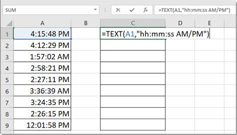 Convert time to text in excel