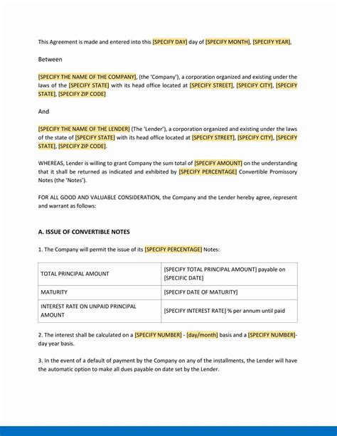 Convertible Note Agreement Template 1