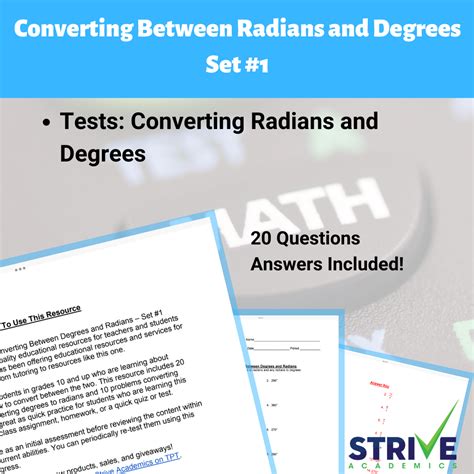 Converting Between Degrees and Radians Set 1 Worksheet Classful