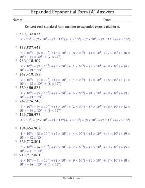 Converting Expanded Exponential Form Numbers to Standard Form (9Digit