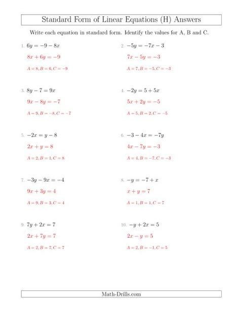 Converting Linear Equations A Answer Key
