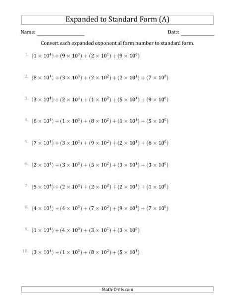 Converting Standard Form Numbers to Expanded Exponential Form (5Digit