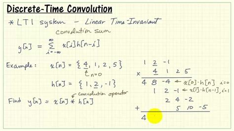 Convolution discrete time. Sep 17, 2023 · What is 2D convolution in the discrete domain? 2D convolution in the discrete domain is a process of combining two-dimensional discrete signals (usually represented as matrices or grids) using a similar convolution formula. It's commonly used in image processing and filtering. How is discrete-time convolution represented? 