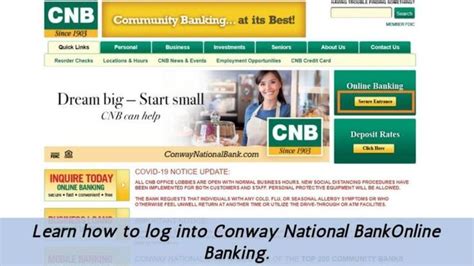 Conway national bank online. The Conway National Bank Attn: Credit Card Department PO Box 320 Conway, SC 29526-0320. CNB Cards. For Help with your CNB Credit Card. Call 843-488-8450. 