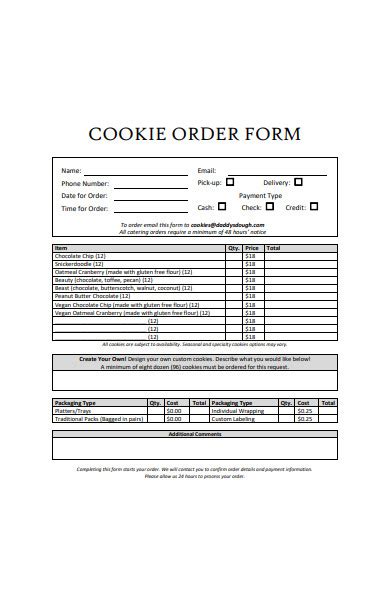 Cookie Order Form Template Free Download