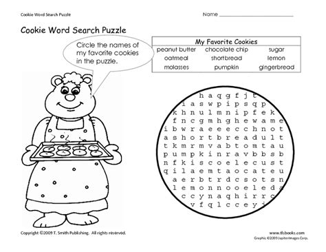 Cookie Word Search Puzzle Worksheet for 2nd Grade Lesson