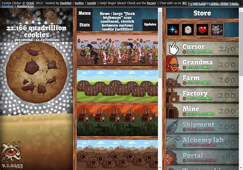 Cookie clicker free play. Gameplay Overview. The core gameplay loop in Cookie Clicker Unblocked involves: Clicking the big cookie repeatedly to generate cookies. Spending cookies on buildings like cursors, farms, factories, etc. Purchased buildings will automatically generate cookies over time. Unlocking new buildings and upgrades as you reach new cookie milestones. 