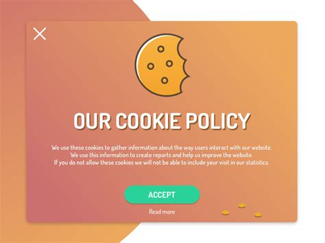 Cookie policy. Jul 1, 2023 · Our Cookies Policy Generator can create a custom and professional Cookies Policy for your website. At Step 1, add in information about your website. Answer some questions about your business. Enter an email address where you'd like to receive your Cookies Policy and click "Generate." Done! 