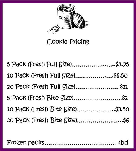 Cookies Price List