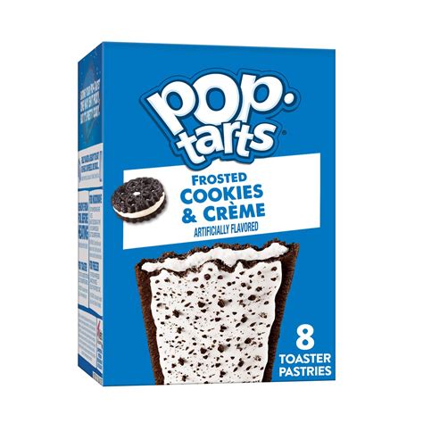 Cookies and cream pop tarts. Kellogg's® Frosted Cookies & Crème Pop-Tarts® are delicious toaster pastries filled with a scrumptious cookies and crème flavoured filling. They can be enjoyed on the go, at any time and are a great snack! Each box comes with 8 toaster pastries, sealed in pairs, ready to grab and go, or toast to perfection. Pop-Tarts Warming Instructions: 1. Remove pastry … 