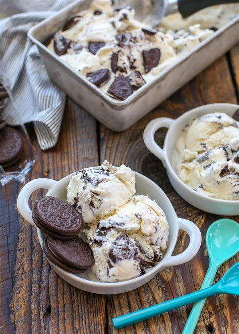 Cookies and ice cream. Then add blue food coloring and vanilla extract and continue to mix together until cream is completely blue. Fold in sweetened condensed milk, chocolate chip cookies, oreo cookies, chocolate chips. Add to a freezer safe container and freeze for 6 hours. 