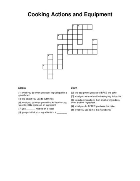 Cooking Actions and Equipment Crossword