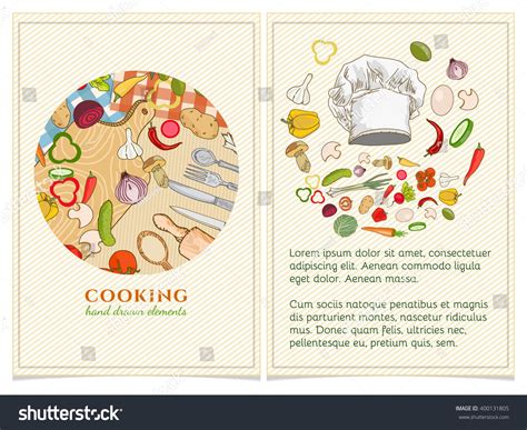 Cooking Cookbook Template Hand Drawn Elements. Vector Illustration