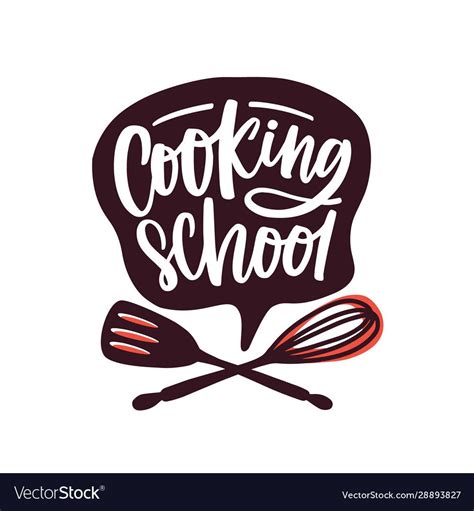 Cooking school lettering written with cursive font vector image on