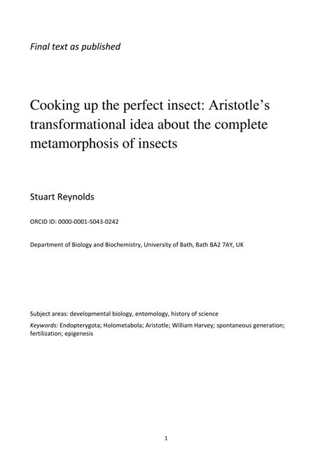 Cooking up the perfect insect: Aristotle