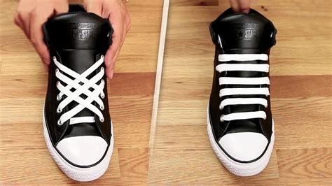 Coolest ways to lace shoes. Cross the laces by running them through the adjacent loop, creating a tight-fitting heel lock. If you have excess laces, you can wrap them under the arch between your heel and toe cleats or around the heel cleat spike. Tie your cleats as usual and tuck any extra lace slack into the space between your ankle and shoe. 