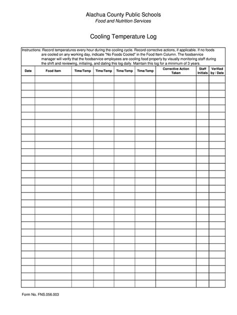 Cooling Log Template