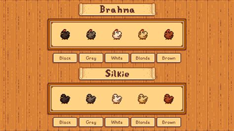 Coop animals stardew. 2. Install the latest version of Content Patcher . 3 . Extract into your \Stardew Valley\Mods\ folder. 4. Run the game through SMAPI to generate a config.json, then close. 5 . Open the config.json and use the images in the References folder to change each animal to the texture name you prefer! 