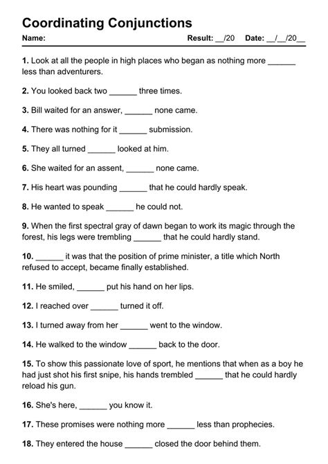 Coordinating Conjunctions Worksheet Pdf