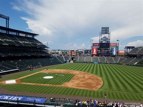 See all shaded and covered seating. Full Coors Field Seating Guide. Rows in Section 332 are labeled 1-25. An entrance to this section is located at Row 6. When looking towards the field, lower number seats are on the right. Section 332, Row 12, Seats 7-13. Shade already, at a 2:10 game was awesome!. 