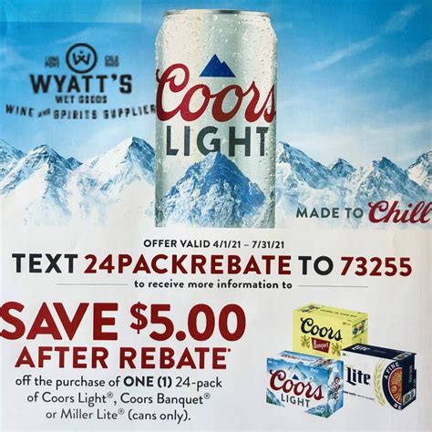 Offer a $0.01 beer rebate* with the purchase of a regular price 16 oz. or 24 oz. can of Coors Light in stadium just in time for the start of the new season (March 27- April 27). Have branding ...