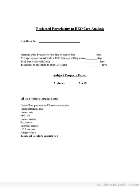 Copy Of Projected Foreclosure To Reo Cost Analysis Real Estate Forms Legal Forms Analysis