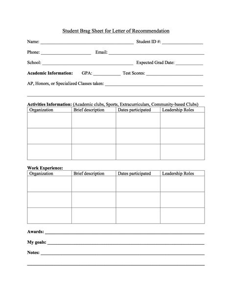 Copy of Brag Sheet Template Google Docs