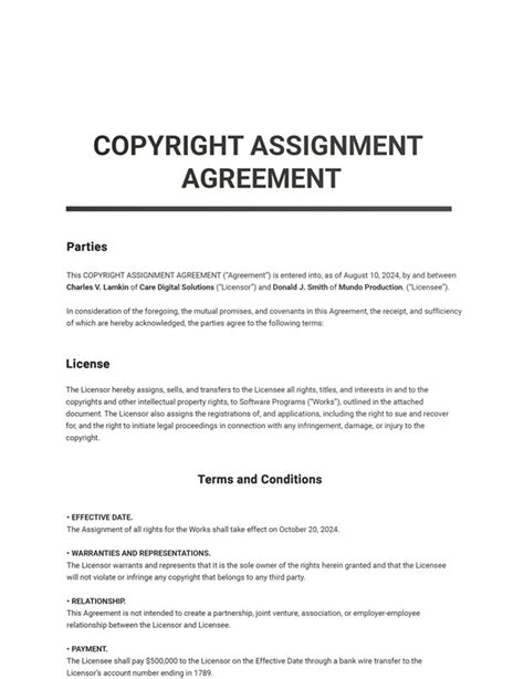 Copyright Assignment Sample Template Word And Pdf