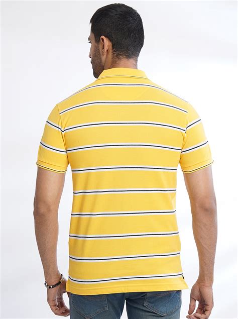 Coral Peach Striped Slim Fit Polo T-Shirt Greenfibre