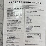 Cordray drug store menu. Jun 17, 2022 · Photos of the Paganucci Grocery and Market hang above tables at Cordray Drug Store at the corner of 39th Street and Avenue L in Galveston. Ashley and Michael Cordray, whose family owned an operated Cordray Drug Store from 1918 to 1965, have renovated the old corner store into an ice cream shop and Airbnb. JENNIFER REYNOLDS/The Daily News 