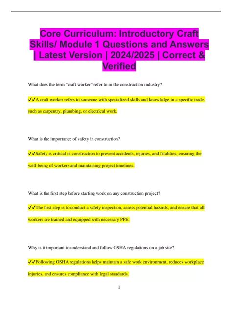 Core Curriculum Introductory Craft Quiz Answers Math