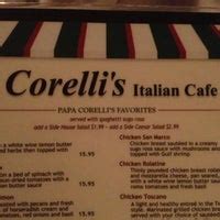 Mar 6, 2016 · Corelli's Italian Cafe, Houston: See 50 unbiased reviews of Corelli's Italian Cafe, rated 4 of 5 on Tripadvisor and ranked #1,164 of 6,572 restaurants in Houston. 