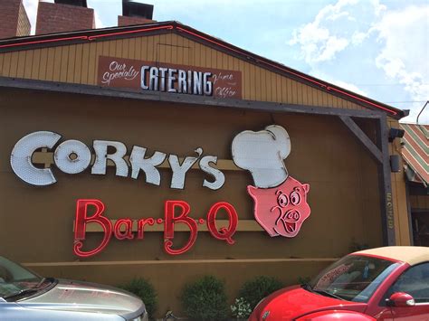 Corky's bbq. Specialties: Corky s BBQ specializes in slow-cooked, Memphis-style barbecued meat and ribs. The restaurant uses both open and closed barbecue pits with hickory chips and charcoal to cook meats at low temperatures. Its menu features pork shoulder, chicken, sausage, beef brisket, tamales and spaghetti. Corky s BBQ serves fries, cole slaw, … 